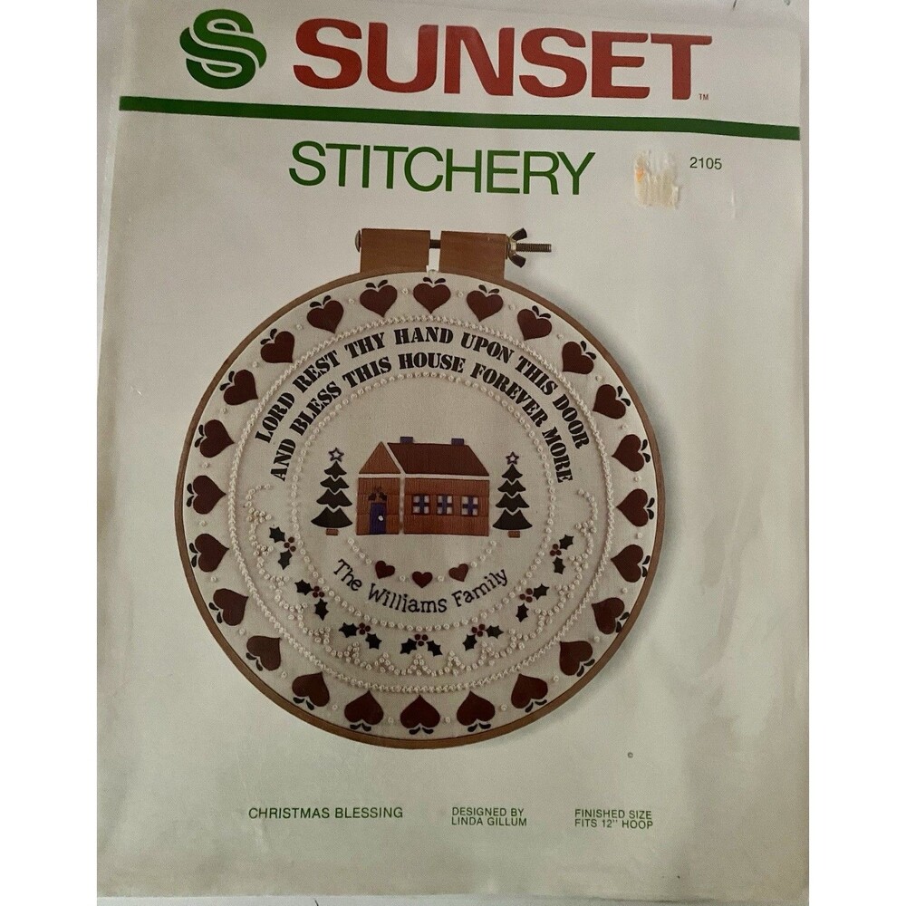 Vintage 1983 Sunset Stitchery Kit Christmas Blessing Fits 12” Hoop New Old Stock